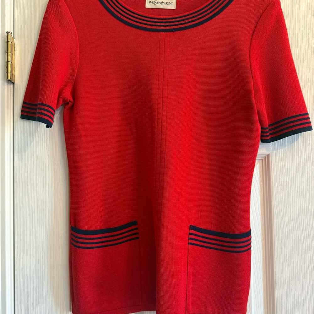 Yves Saint Laurent Red and Black Short Sleeve Top
